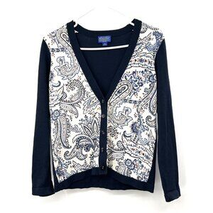 Pendleton Navy Button Front Paisley Cardigan Size Small Petite
